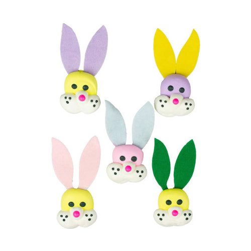 Edible Royal Icing Rabbit Faces with Felt Ears - 2 1/2"