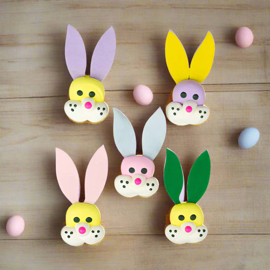 Edible Royal Icing Rabbit Faces with Felt Ears - 2 1/2"
