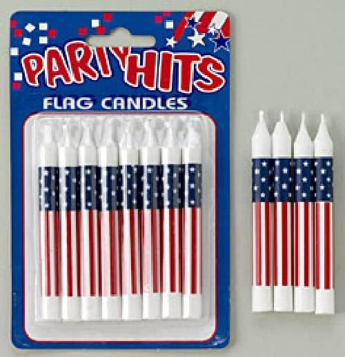 Oasis Supply, All American Bundle - 8-Pack Patriotic Birthday Candles, 6 USA! Food Flag Picks, & 4oz Red, White, & Blue Sprinkles