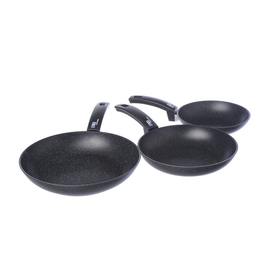 Moneta Set Frying Pans, Aluminum, Black, 20-24-28 cm