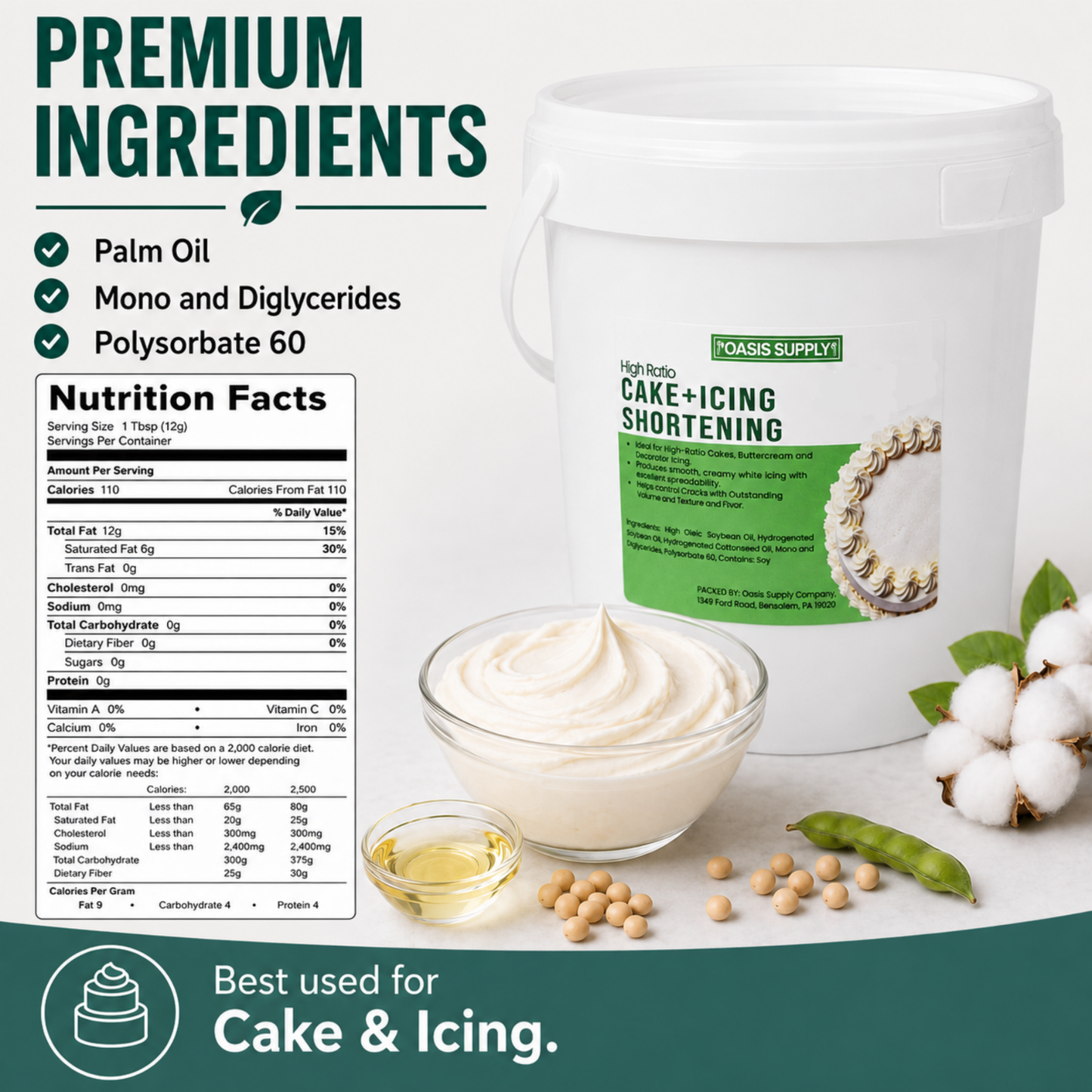 High-Ratio Cake and Icing Shortening, Zero Grams Trans Fat per Serving, Premium Bakery Shortening for Buttercream, Frosting, Cakes and Decorative Icing