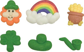 Edible, St. Pat's Royal Icing Charms Assortment - Size: 3/4"-1+"