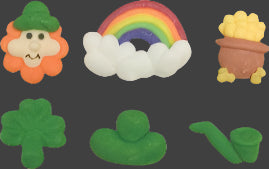 Edible, St. Pat's Royal Icing Charms Assortment - Size: 3/4"-1+"