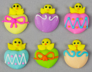 Edible Royal Icing Chicks In Shell Charms - Asst. Colors, 5/8"