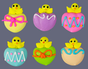 Edible Royal Icing Chicks In Shell Charms - Asst. Colors, 5/8"