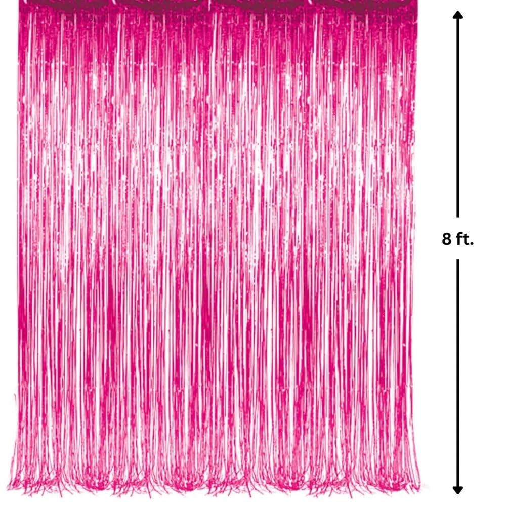 3' x 8' (36" x 96") Pink Tinsel Foil Fringe Door Window Curtain Party Decoration