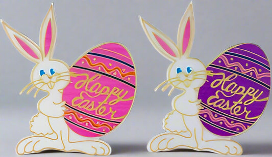 Plastic Happy Easter Bunny with Egg Plaque, 3 1/2"