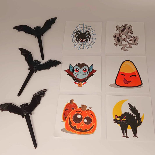 Oasis Supply Black Bat Halloween Cupcake Cake Toppers Plus Bonus Free Halloween Tattoos, 24 ct