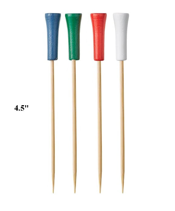 Golf Tee Bamboo Food / Cocktail Picks, 4 3/4" - 100 or 1000 count