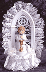 Religious Boy Caketops, Porcelain Praying Boy with Altar, R475B, 7" high