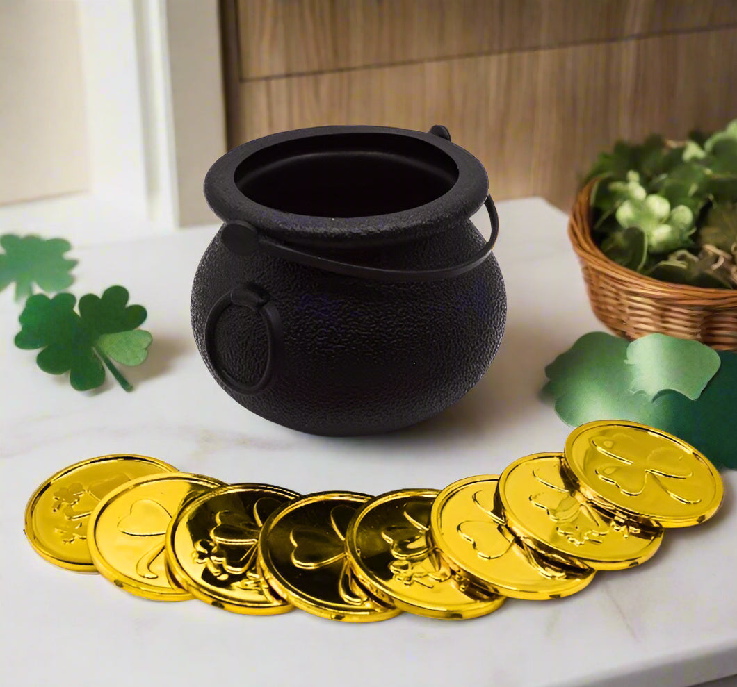 Pot of Gold Cake Topper -  Black Pot with 8 Gold Coins