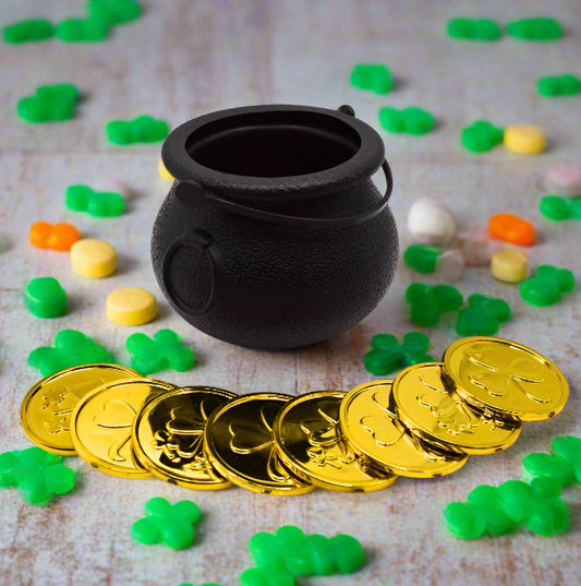 Pot of Gold Cake Topper -  Black Pot with 8 Gold Coins