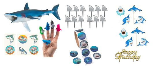 41 Piece Shark Party Kit (ideal for medium size cake & added cupcakes with favors)