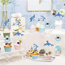 41 Piece Shark Party Kit (ideal for medium size cake & added cupcakes with favors)