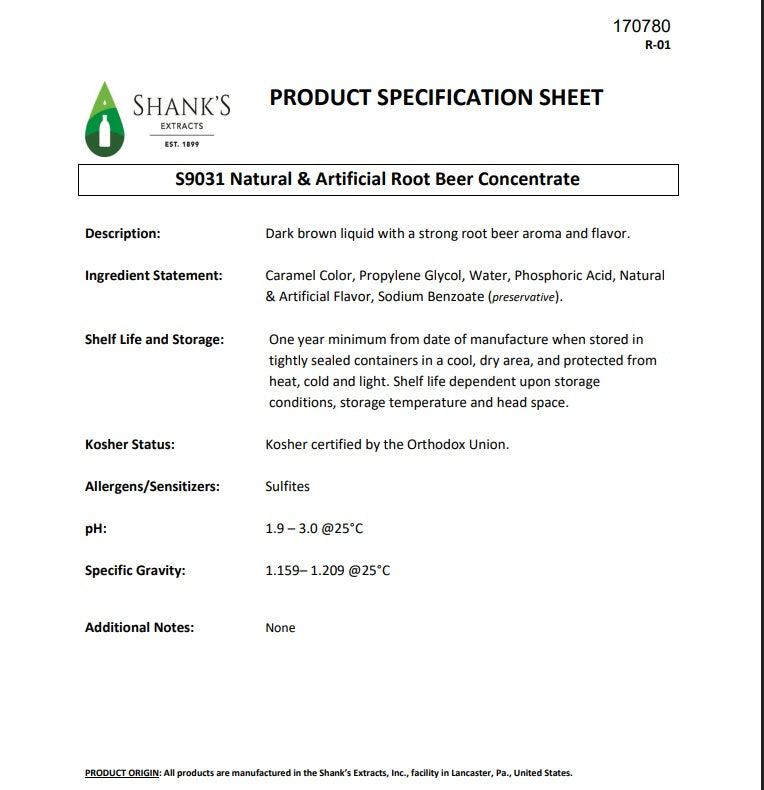 Shank's Root Beer Extract, 4 oz