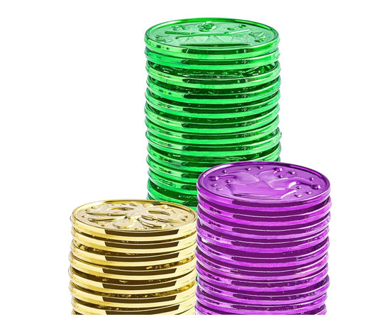 Mardi Gras Coins - Assorted Colors, 1-1/2"