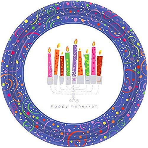 Amscan 8 Count Playful Menorah Happy Hanukkah Round Plates, 7", Multicolor