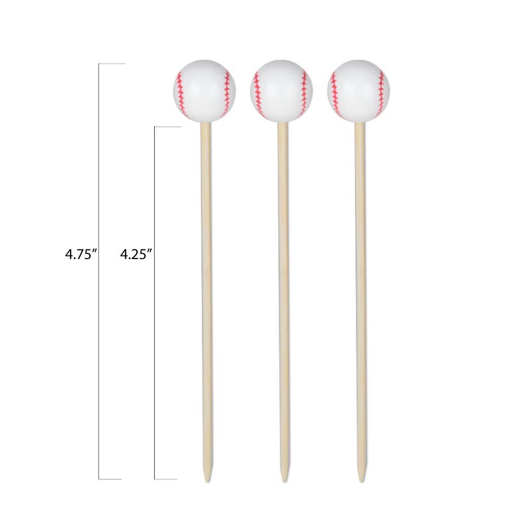 Baseball Bamboo Food / Cocktail Picks, 4 3/4" - 100 or 1000 count