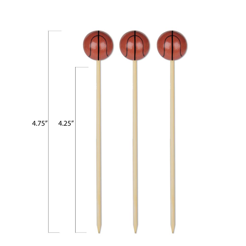 Basketball Bamboo Food / Cocktail Picks, 4 3/4" - 100 or 1000 count