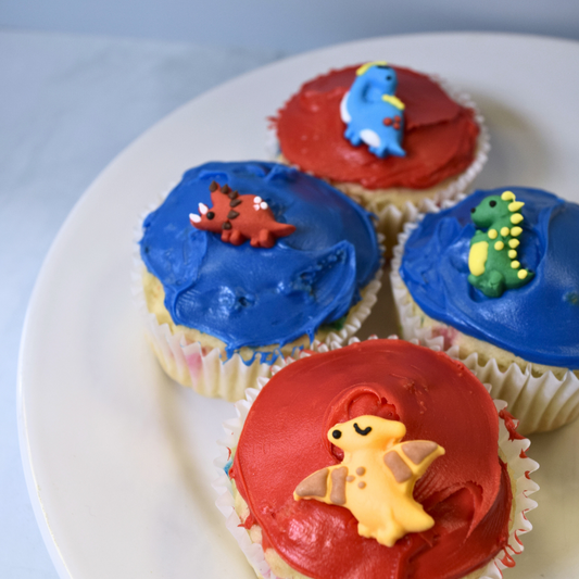 Cute Dinosaur - Cake or Cupcake Sugar Topper - Birthday Red, Green, Yellow, and Blue Dinosaur