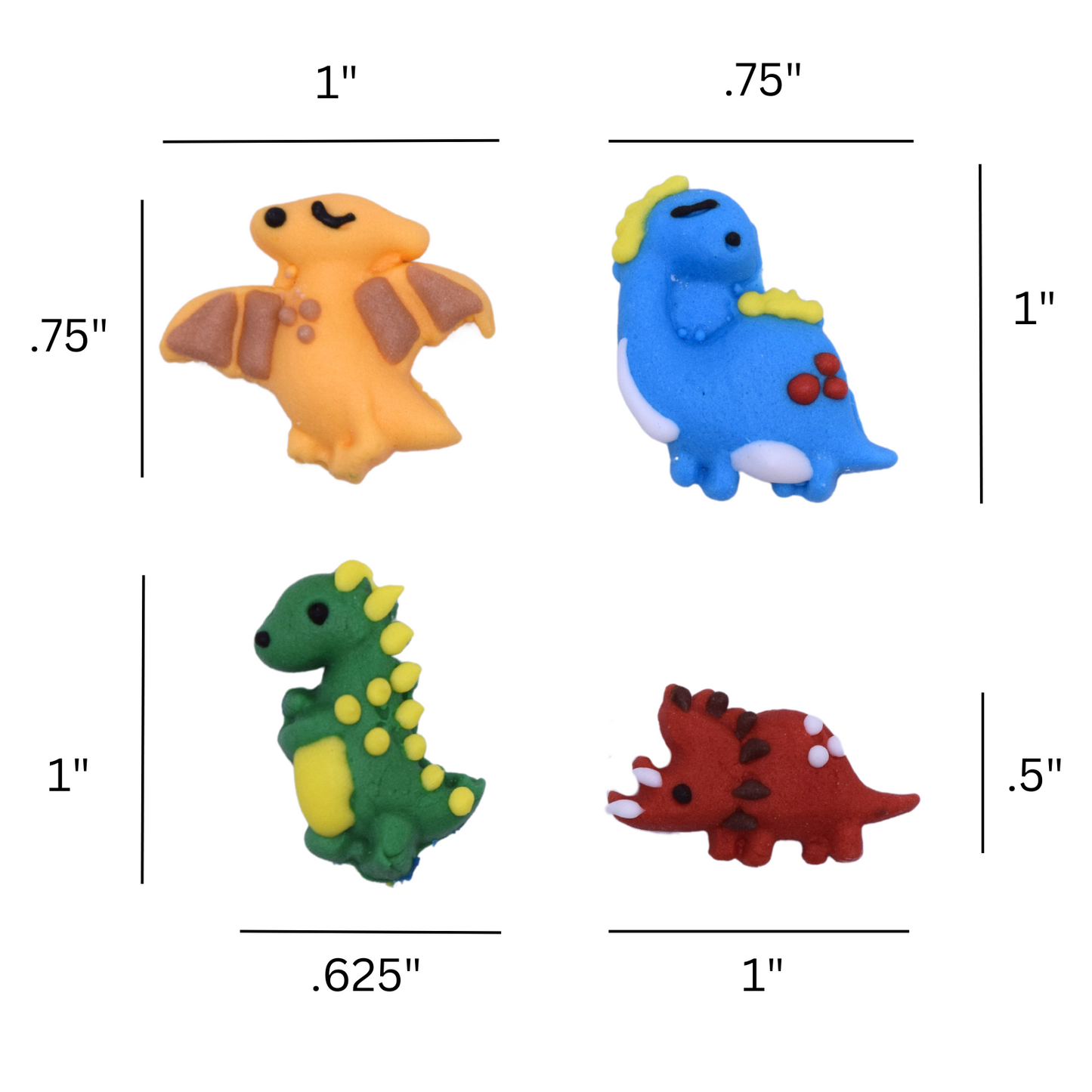Cute Dinosaur - Cake or Cupcake Sugar Topper - Birthday Red, Green, Yellow, and Blue Dinosaur