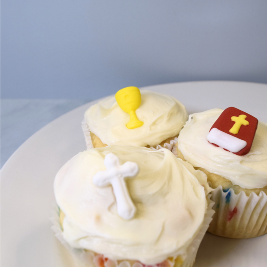 Religious, Christian - Edible Cake and Cupcake Toppers - 15 Count Chalice, Bible, and Cross