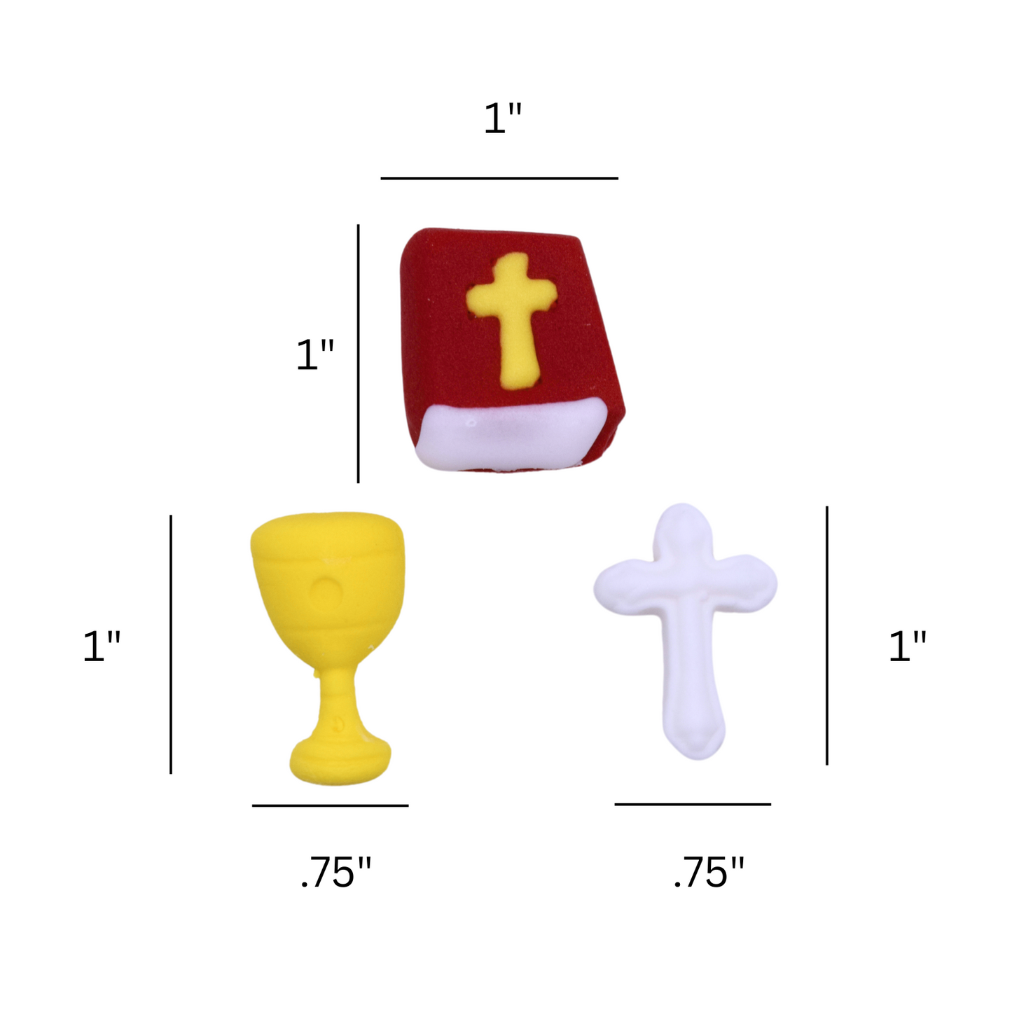 Religious, Christian - Edible Cake and Cupcake Toppers - 15 Count Chalice, Bible, and Cross