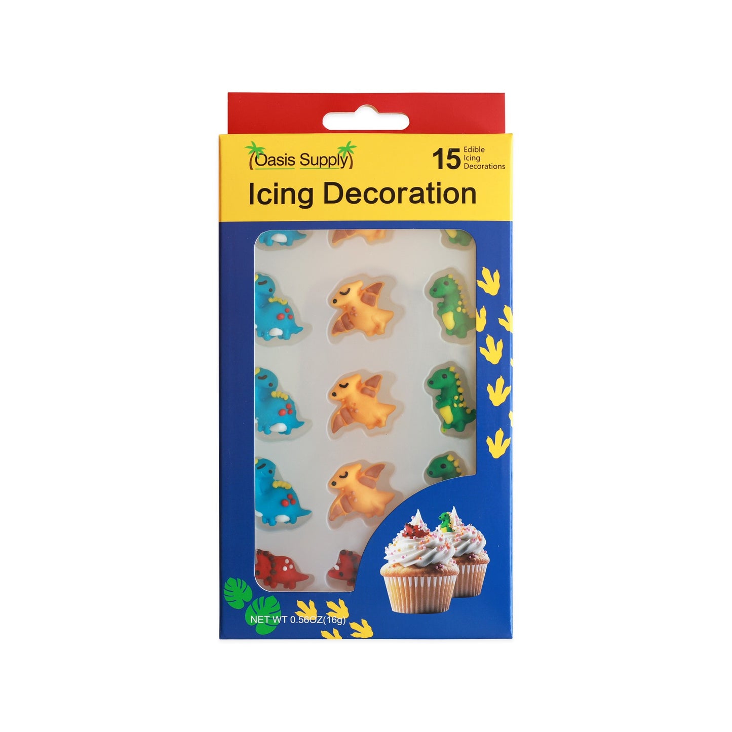 Cute Dinosaur - Cake or Cupcake Sugar Topper - Birthday Red, Green, Yellow, and Blue Dinosaur