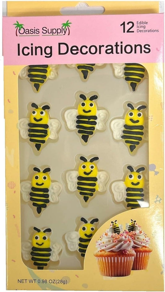 Oasis Supply, 24 Count Lady Bugs and Bumblee Bee Decorations for Desserts, Ladybugs (12) & Bees (12) Cake Cupcake Toppers Assortment