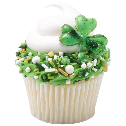 Shamrock Puffy Glitter Cupcake Rings - 24 or 144 ct