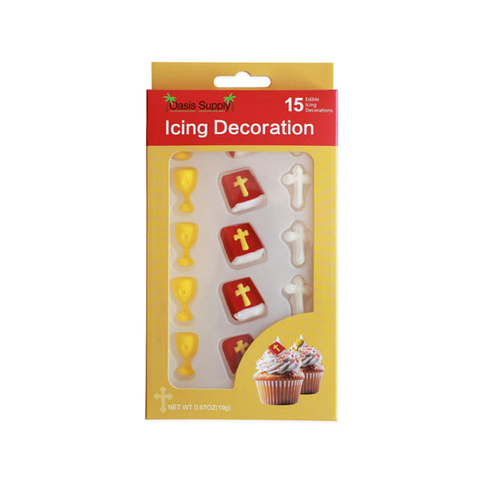 Religious, Christian - Edible Cake and Cupcake Toppers - 15 Count Chalice, Bible, and Cross