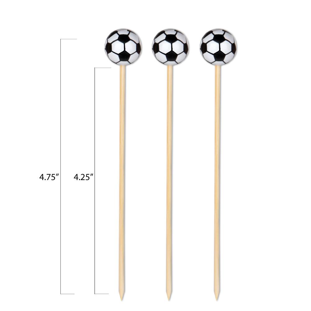 Soccer Ball Bamboo Food / Cocktail Picks, 4 3/4" - 100 or 1000 count