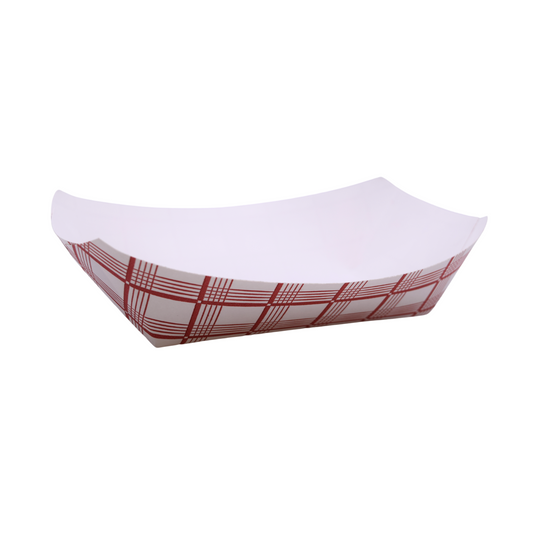 Disposable Red and White Checkered Paperboard Food Trays, Carnivals, Fairs, Festivals, and Picnics. Holds Nachos, Fries, etc. Eco Friendly, Holds .25 LB., Ct. 100 pcs