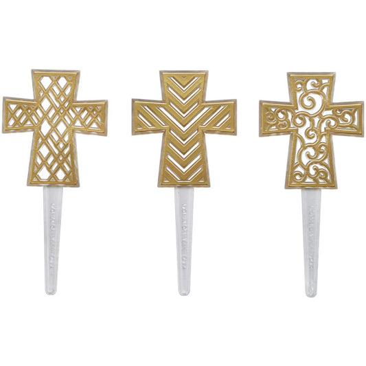 Religious Cake Toppers, Gold Cross Assortment Picks, 24, 72, or 144 count