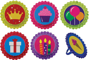 Birthday Party Glitter Rings - Asst.