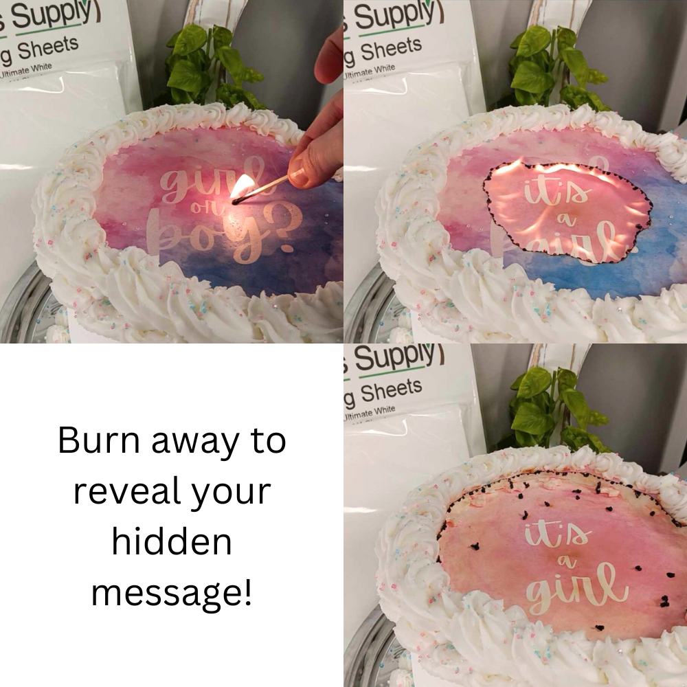 Burn Away Cake Kit - Edible Icing Sheets & Wafer Papers - For Message Reveals