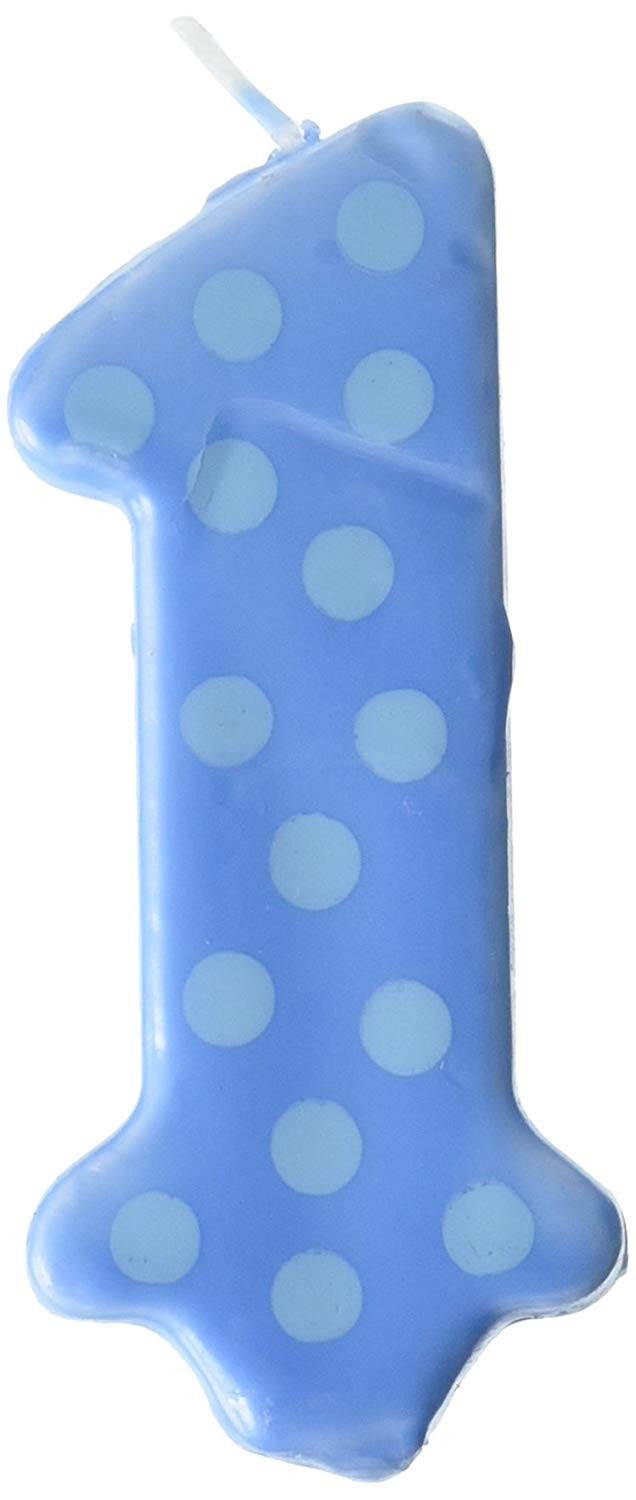 1st Birthday Boy Polka Dot Candles - 3.25 Inches Tall