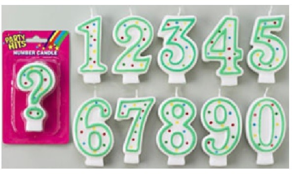 Green/White Number Candles - Numbers 0 to 9 Plus Question Mark