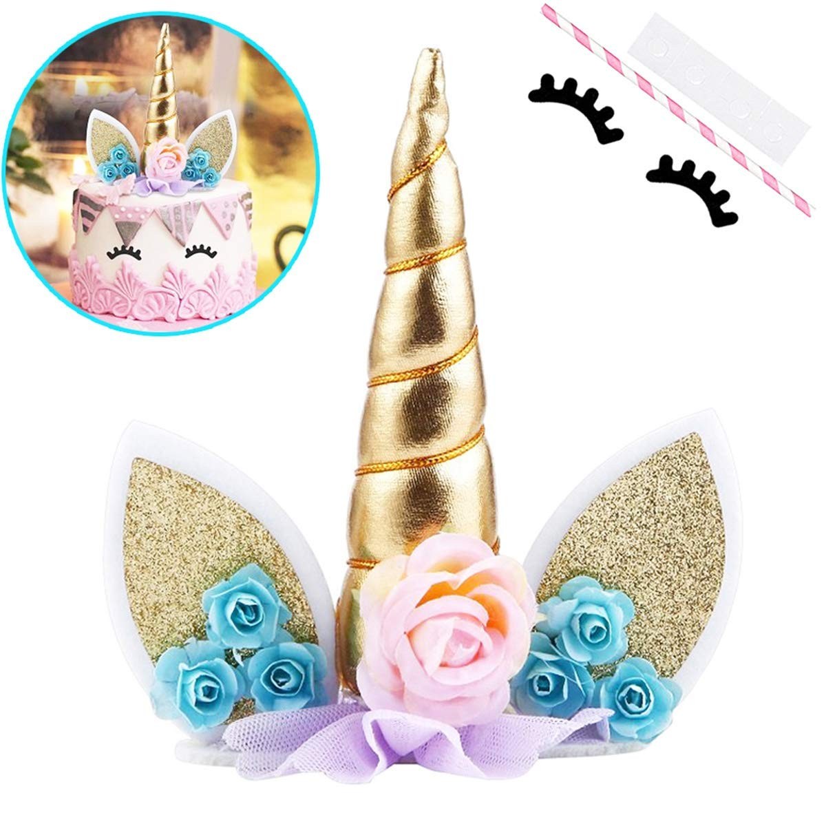 Unicorn Cake Topper, with Eyelashes (1)  & Unicorn Stickers (25)
