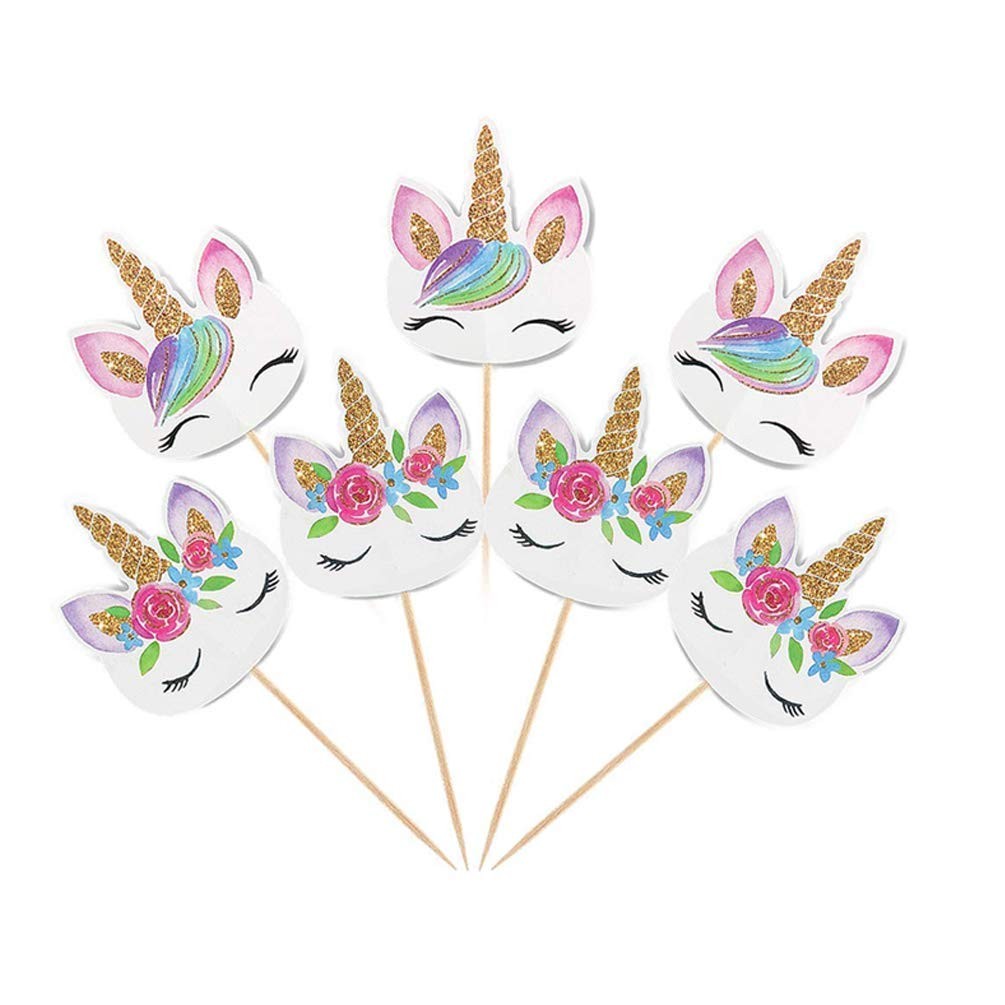 24 Rainbow Unicorn Cupcake Toppers & 25 Unicorn Stickers