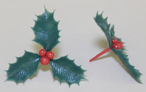2" Holly Triple Leaf w/ 3 Berries Decorating Picks - 144 count