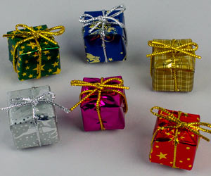 1" Wrapped Fancy Foil Christmas Presents - 24 count