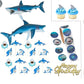 Oasis Supply, 44 Piece Meg SHARK Cake Toppers Party Kit #6, Includes a Shark Creations Topper, Lg Blue Sharks, Shark Fin Picks, Shark Stickers, Comical Jumping Shark Cupcake Picks, & a Gold HBD Sign