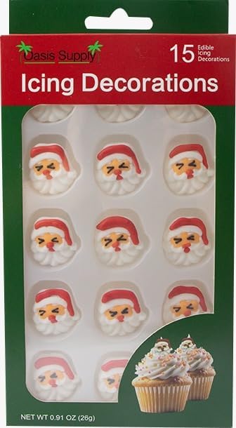 Christmas Edible Cake Decorations - Candy or Cupcake Topper -Gingerbread Man, Santa Face, Presents, 45 Pieces Total