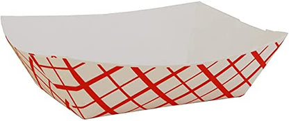 Disposable Red and White Checkered Paperboard Food Trays, Carnivals, Fairs, Festivals, and Picnics. Holds Nachos, Fries, etc. Eco Friendly, Holds .25 LB., Ct. 100 pcs