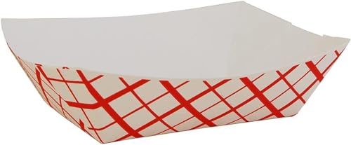Disposable Red and White Checkered Paperboard Food Trays, Carnivals, Fairs, Festivals, and Picnics. Holds Nachos, Fries, etc. Eco Friendly, Holds .25 LB., Ct. 100 pcs