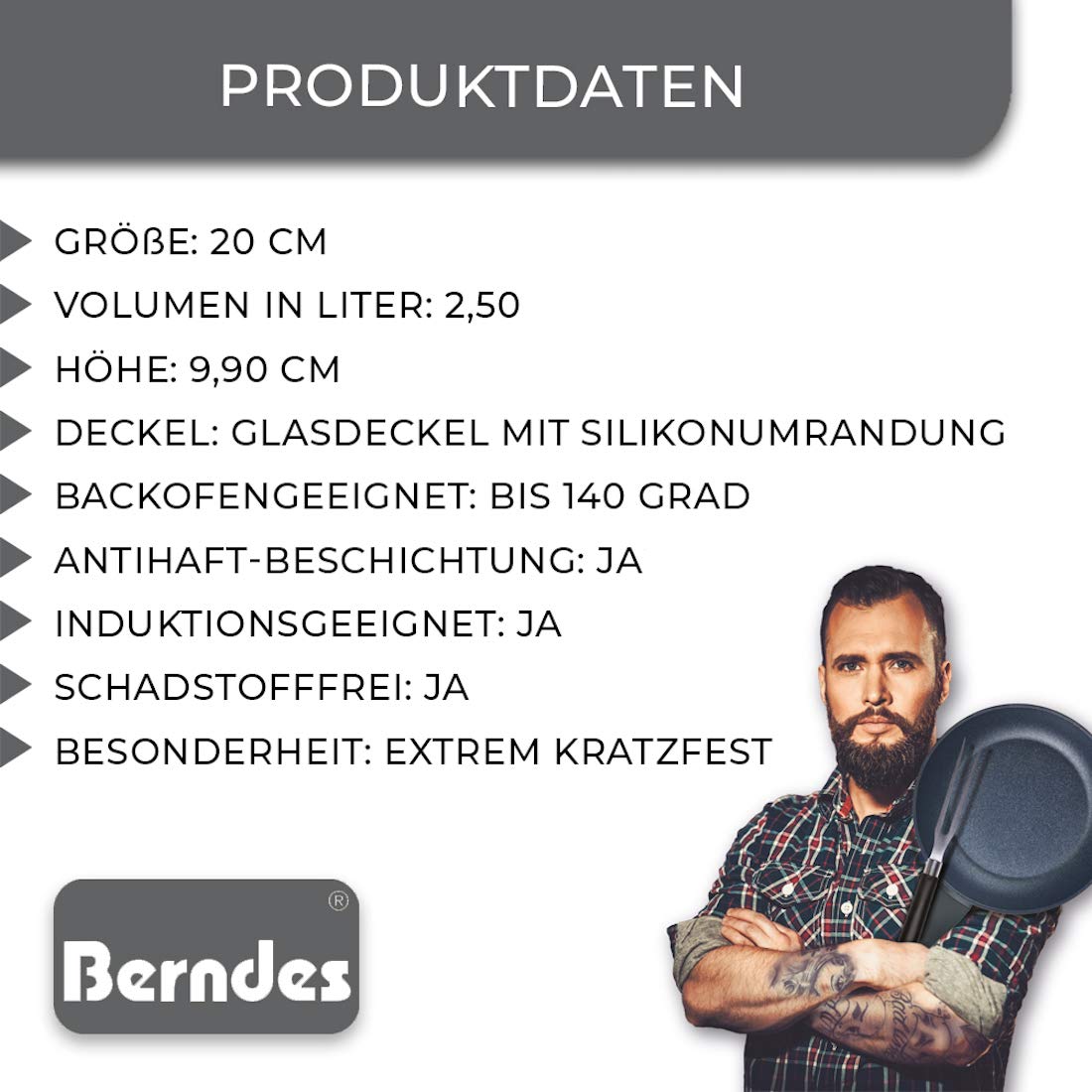 Berndes Balance Induction Enduro Kochtopf Cooking pot 20 cm, eu20, Black