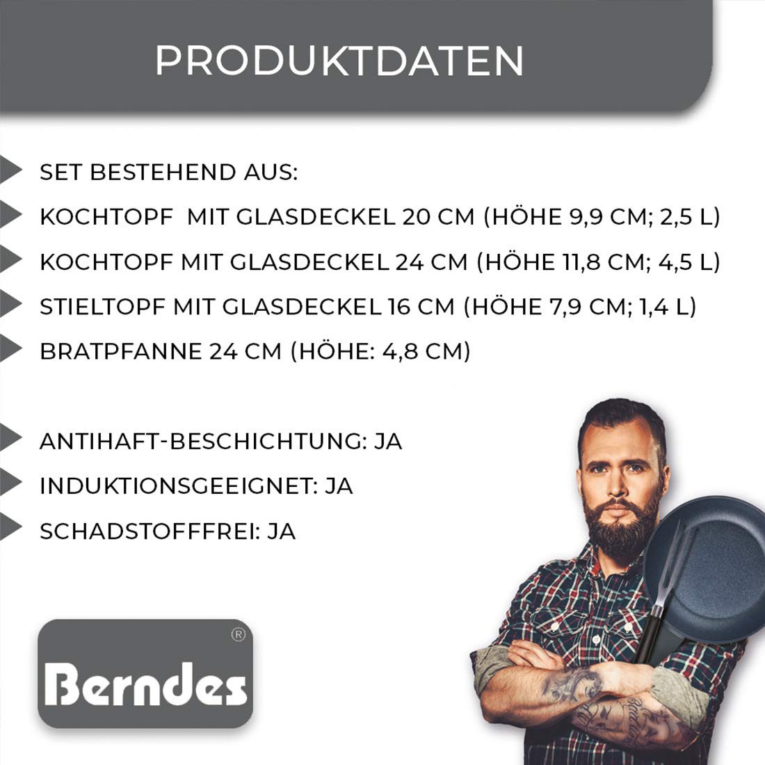 Berndes Balance Induction Enduro Cookware Set 4-Piece Aluminium Black