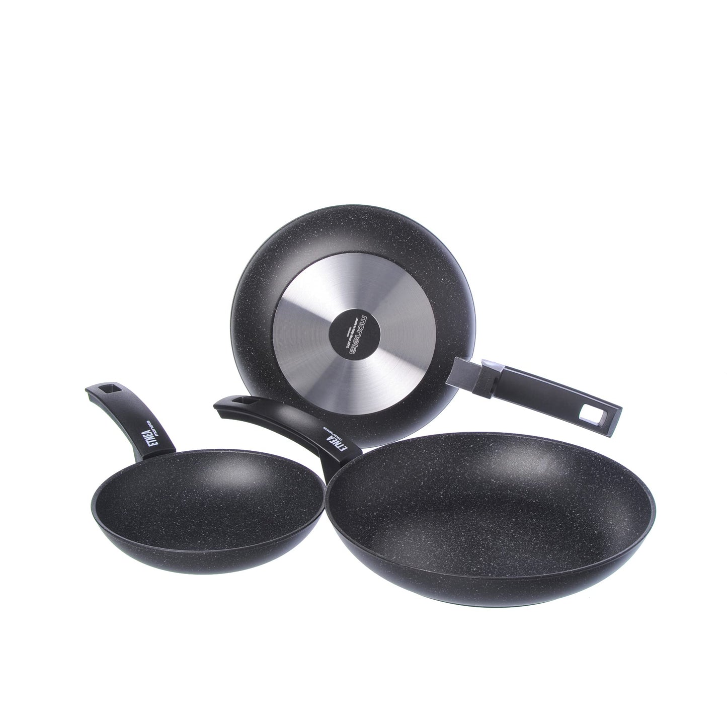 Moneta Set Frying Pans, Aluminum, Black, 20-24-28 cm