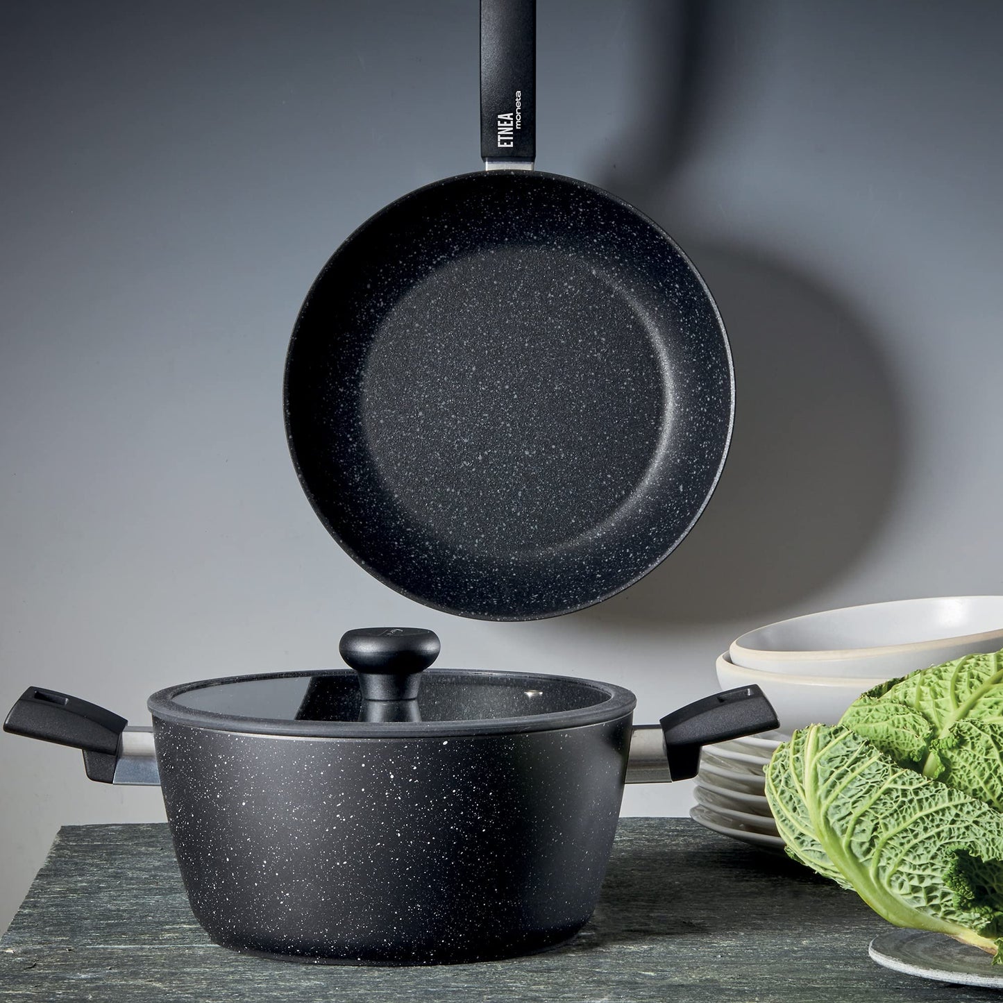 Moneta Etnea Sauce Pan, Casserole with 2 Handles, Stone Surface Non-Stick and Anti-Scratch Coating, Safe, 20 cm